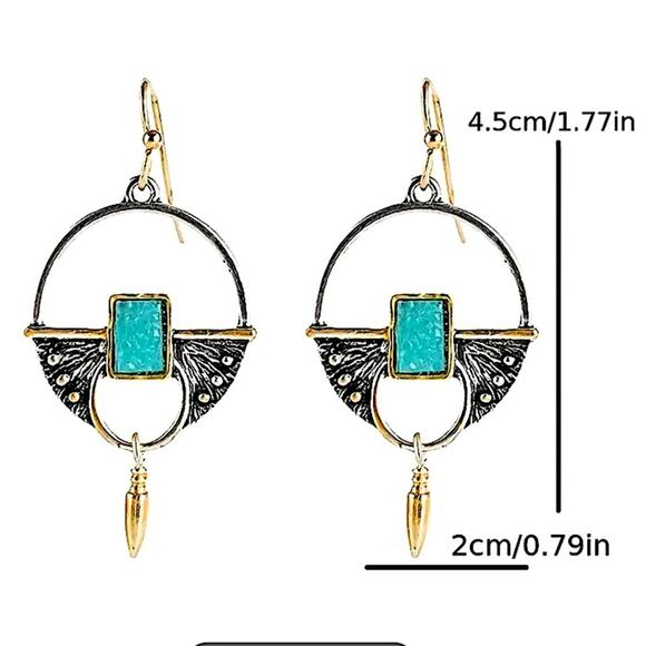 Turquoise Stone Boho Dangle Earrings - Picture 6 of 6